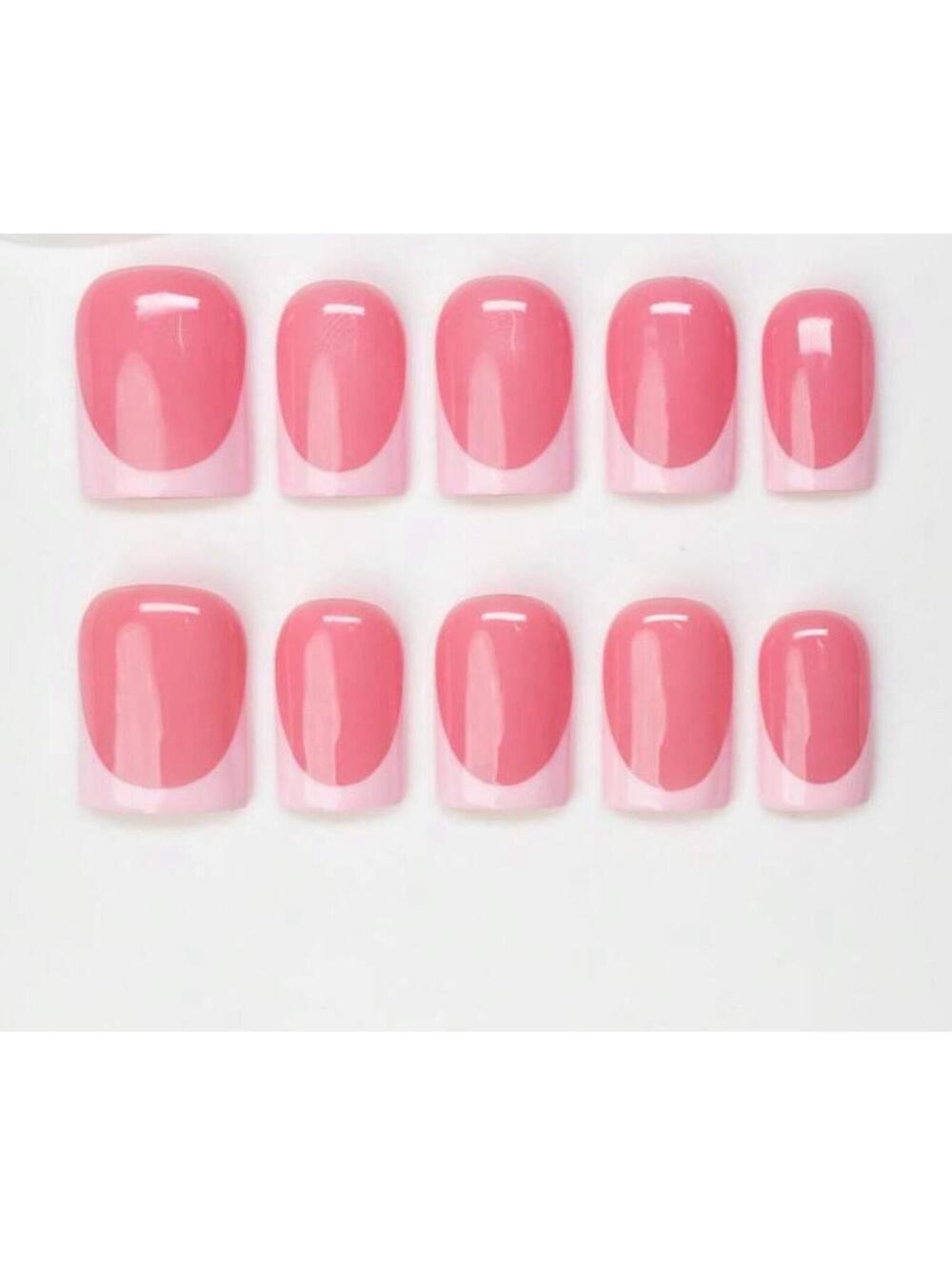 Extra short square Press on nails light pink French tips nude handmade custom